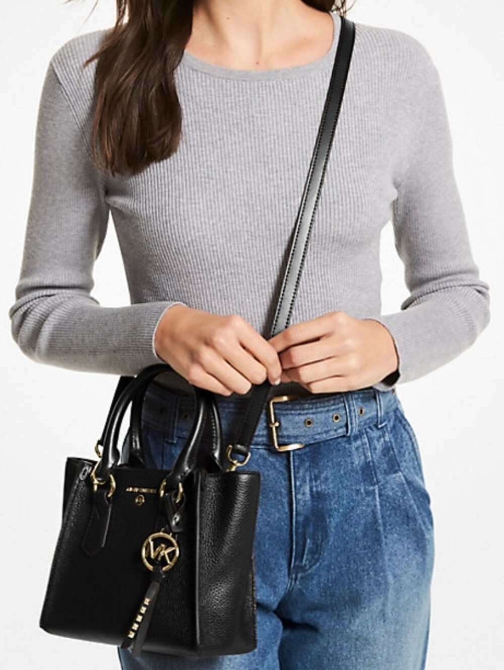 Michael Kors Sm. Black Pebbled Leather Satchel with Gold Accents Authentic* - Picture 4 of 6